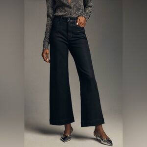 PAIGE Anessa Coated High-Rise Crop Black Wide-Leg Jeans Size 32